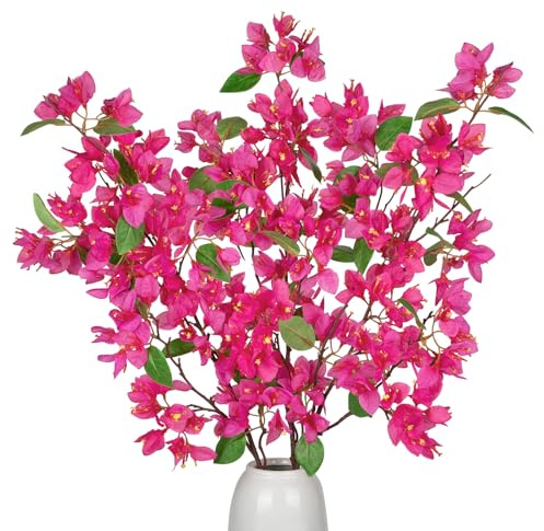 Oairse 3 flores artificiales de buganvillas de seda de tallo largo de 94 cm de largo, ramas florales de buganvillas falsas para el hogar, jardín, fiesta, boda, centro de mesa, decoración de jarrón,