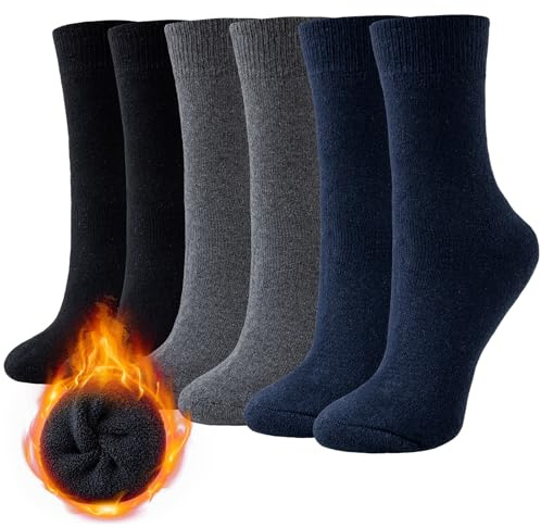 Niorasen Chaussette Chaude Femme, Thermiques Chaussette en Laine et Coton, Chaussette Hiver Femme, Épaisses Douces, Le Cadeau de Noël pour Femme 35-38 39-42 6 Paires