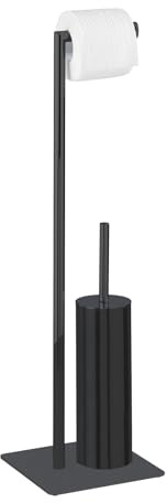 WENKO Stand WC-Garnitur Mod. Recco, 2-in-1 WC-Bürste & Toilettenpapieralter, lackierten Stahl, schwere Bodenplatte, 20 x 71,5 x 20 cm, Schwarz
