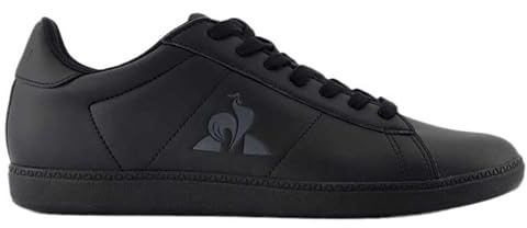 Le Coq Sportif - Courtset - Chaussure Enfant Tige Cuir Synthétique Empiècements Logo Embossé - Semelle Confort Velcro Lacets Élastiques - Taille 42 - Triple Noir