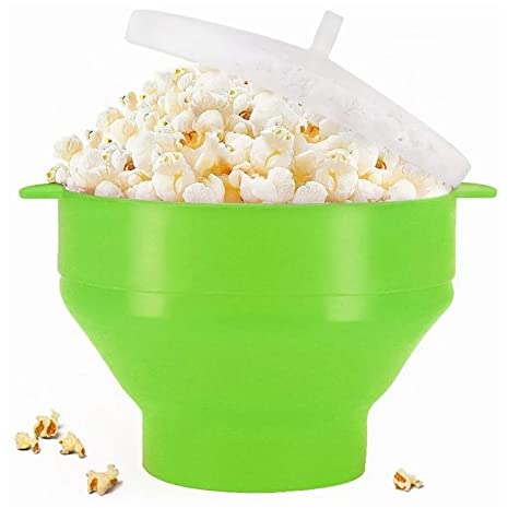Mikrowellen-Silikon-Popcorn-Popper, Zusammenklappbarer Schüsselgriffdeckel, Tragbar, Grüner Popcorn-Maker