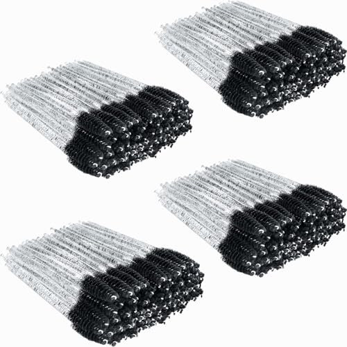 400 PCS Brosses à Cils,BetterJonny Pinceaux à Cils Goupillon Cils Brosse à Sourcils Mascara Brosse à Sourcils Applicateur Pinceau Cils avec Poignée en Cristal(Noir)