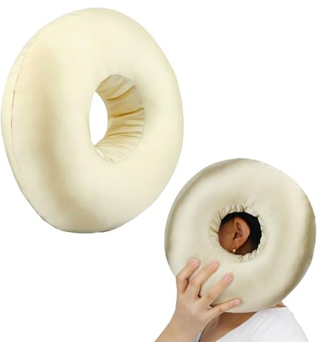 FEADBYT Ohrenschutz Seitliches Schlafkissen, Donut Kissen, Nackenkissen Für Seitenschläfer, Geschmeidigkeit, Geeignet zum Schlafen Hinter Ohrpiercings, Champagnerfarbe