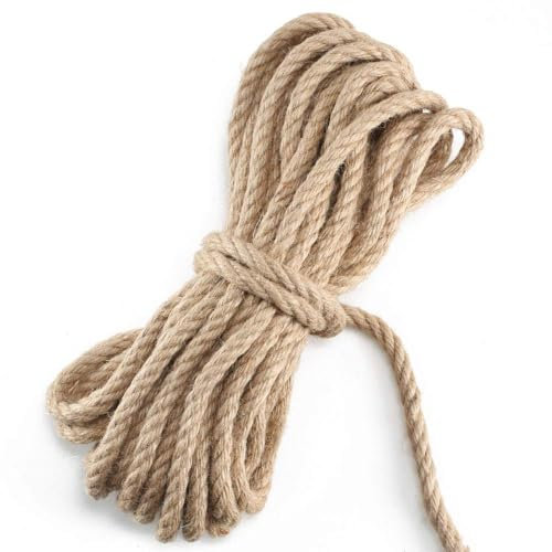 Luabue Hanfseil 10mm Juteseil Natürliche Hanfschnur Jute Seil Tauziehen Tau Seil Natur Juteschnur Starke Jutekordel Bastelnschnur für Haus Garten DIY Basteln Deko 10M