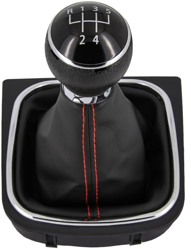 Recambo Schaltknauf + Schaltsack Set 5 Gang passend für VW Golf 5 + 6, 2003-2016, Plug & Play, Auto Schalthebel Schaltmanschette, mit Rahmen, schwarz - chrom
