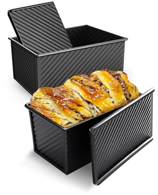JSJMOFA 2 Pezzi Stampo Pane in Cassetta, Stampo per Pagnotta con Coperchio, Teglia Antiaderente Per Pane in Cassetta, Toast, Panino, Torta, 450g di Pasta (Nero)