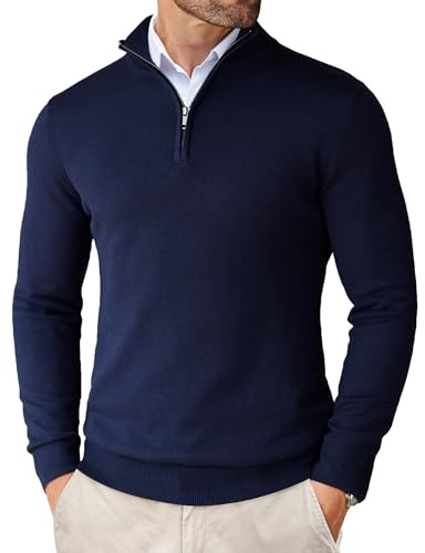COOFANDY Half Zip Pullover Herren Stehkragen Pullover Zipper Herren Troyer mit Reißverschluss Arbeitspullover Winterpullover Navy Blau S