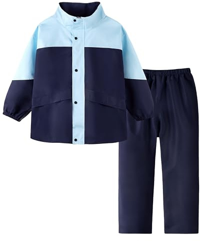 Volunboy Enfants Imperméable à Capuche Boutons Manteau Veste de Pluie et Pantalon Combinaison pour Fille Garçon