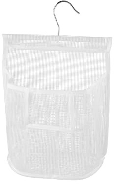 Bojueshaw Hanging Mesh Shower Bag with Hook,Reusable Laundry Clothespin Holder,Peg Basket for Washing Line,Bathroom & Travel(White)