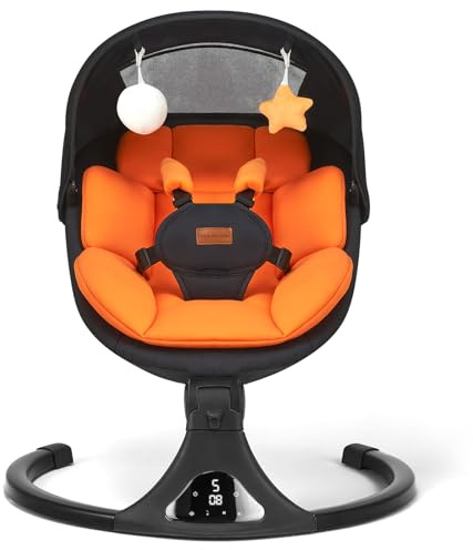 Baby Swings for Infants, Portable Baby Swing for Newborns with Bluetooth, Electric Infant Swing with 5 Speed Motions, 12 Soothing Melodies & Remote Control (Max 20 lbs, Orange)