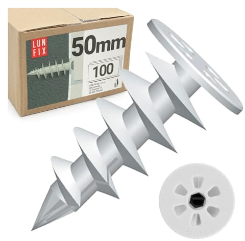 LUN FIX Tasselli per materiali isolanti 50 mm, piatti ø25 mm | tasselli WDVS, tasselli in schiuma rigida in poliammide, senza ponti termici, senza foratura, per isolamento facciate