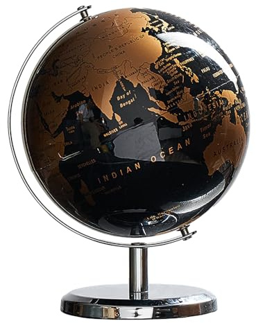 NUACOS Weltglobus Antik-Schwarz und Gold Drehbare Weltkugel 20cm Durchmesser Metallbogen beschwertem Fuß Ornament für Hochzeitsgeschenk Lehrreich Geografisch Moderne Dekor,Blcak Gold 20cm