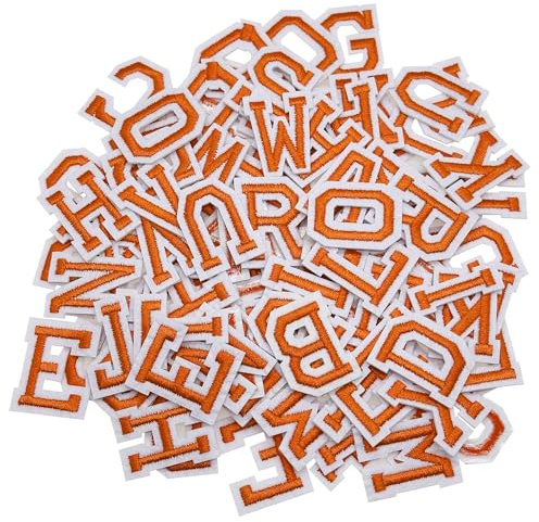 Allazone Alphabet Applikationen Patches, Aufnäher Buchstaben Patches A - Z, Buchstaben zum Aufnähen oder Aufbügeln für Schuhe, Hut, Tasche, Bekleidungszubehör, Orange