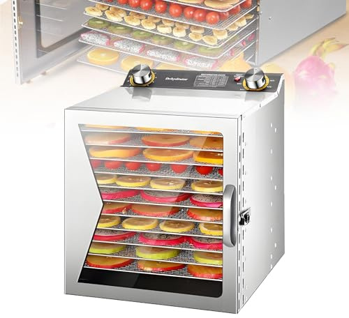 EpyGnom Essiccatore Alimentare Acciaio Inox con 0-12H Timer 30-90°C Temperatura Regolabile 400W/800W Disidratatore di Frutta e Verdura Liofilizzatore Vassoi Lavabili in Lavastoviglie 12-Layer