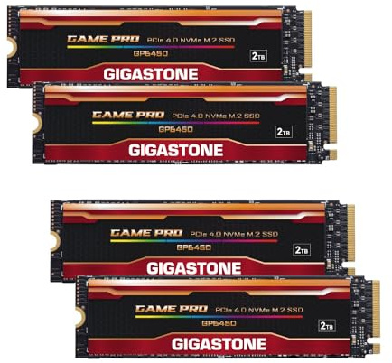 Gigastone SSD 2To (Lot de 4) NVMe M.2 Gen4 jusqu'à 5,000 Mo/s PCIe 4.0x4 M.2 2280 Gaming Disque Dur SSD Interne pour PS5 PC Laptop 3D NAND SLC Cache GP6450 Optimale de Performance et d'endurance