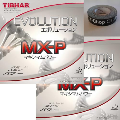 Tibhar Evolution MX-P Table Tennis Rubber Pack of 2 | Includes 50 cm TT-Shop Ostalb Edge Tape (Max)
