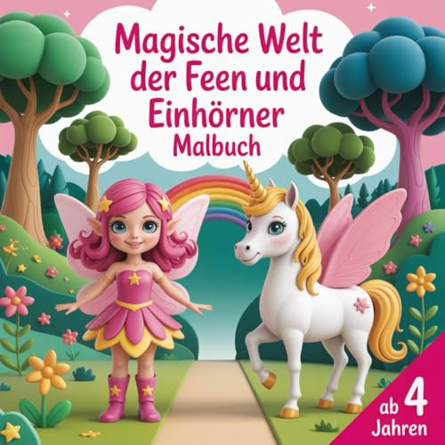 Magische Welt der Feen und Einhörner – Malbuch für Kinder ab 4 Jahren mit 50 Ausmalbildern: Zauberhafte Motive mit Einhörnern, Feen und Regenbögen | Fantasie fördern | Geschenkidee