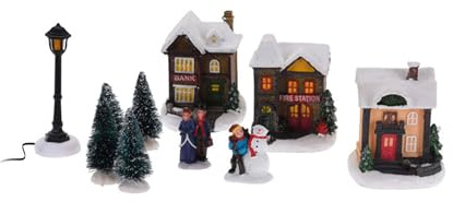 Well Home Juego de 10 Piezas de Pueblo Navideño con Luces LED