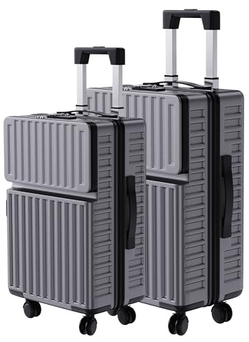 Ravas Kofferset 2 Teilig Hartschale, Koffer & Trolleys Set mit Extrafach, Reisekoffer mit Rollen Set, Hartschalenkoffer mit Schloss, Trolley aus ABS mit Teleskopgriff, Silber