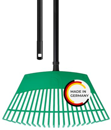 Rival Laubrechen mit stabilem schwarzem Stiel – Fächerbesen in Grün zum Auflockern & Sammeln von Laub – Robuster Laubbesen für Garten & Hof