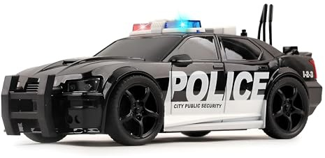 Coche de policía de juguete con luces sonidos sirenas movimiento de embrague maletero abatible ruedas de goma escala 1:20 luces intermitentes patrulla coche de policía coche coches sonidos reales