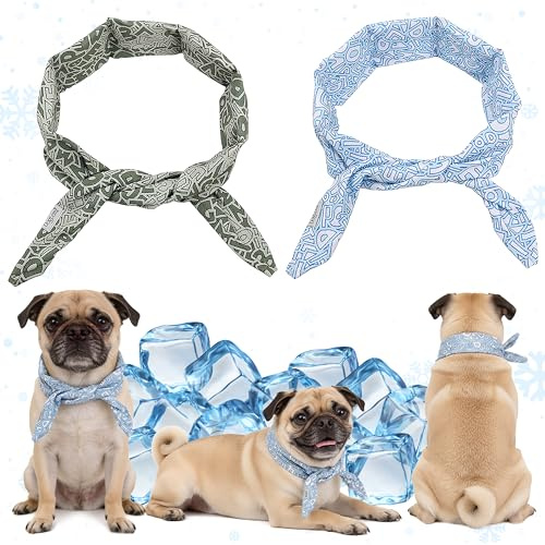 Wood Homing 2 Pack Dog Cooling Bandana - Boho Pet Ice Cooling Collar Neckerchief for Small Medium Dog Cat Puppy Breathable Ice Scarf Instant Chill Neck Warp Tower for Summer Hot Weather (Blue+Green,S)