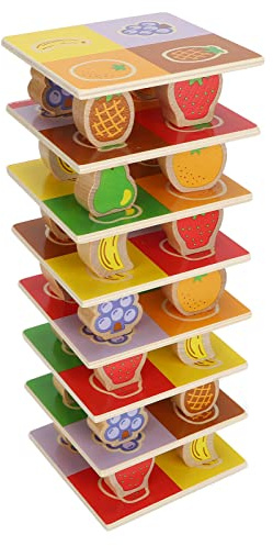 Acouto Jeu de Tour Empilable en Bois, Jeu de société de Table pour Enfants avec Image de Fruits pour Enfants et Tout-Petits, Développer la capacité d'aide de bébé, Stimuler de Nombreuses Pensées,