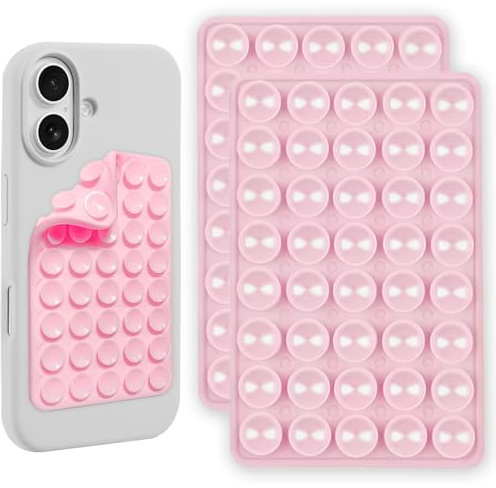 Avavani 2 Pack Double Sided Silicone Phone Grip with 80 Suction Pads | Soft Pink Phone Case Mount, Detachable Holder for Hands-Free Selfies, Videos, Strong Adhesive for All Smartphones