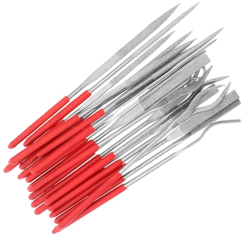Operitacx Set 20 Lime Diamantate Manuali Manico in Gomma, Lime per Lavorazione Legno e Metalli, Strumenti Compatti per Gioiellieri e Fai da Te, Utensili di Precisione per Modellatura e