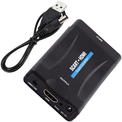 ZXNJA Adaptateur Convertisseur Péritel Hdmi, Adaptateur Péritel vers Hdmi avec Câble USB, Full HD 720p/1080p Plug and Play DVD/Sky Box/N64/Vhs/Vcr/Wii HDTV/Projecteur/Moniteur