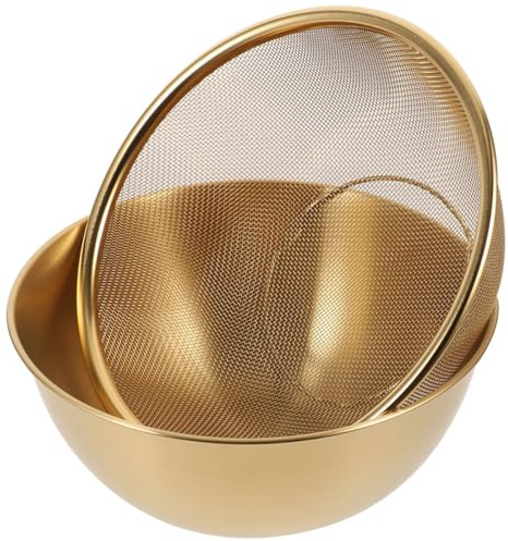 JOINPAYA Colini Scolapasta in Acciaio Inox 2 Pezzi 24 CM Set Cestello per Lavare Verdure e Scolare Frutta per Cucina Color Oro