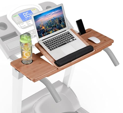 Relaxdays Laufband Schreibtischaufsatz, 7 Winkel, Handy- & Getränkehalter, versiegelter Bambus, Laptopständer, Natur | Handy- & Getränkehalter, versiegelter Bambus, Laptopständer