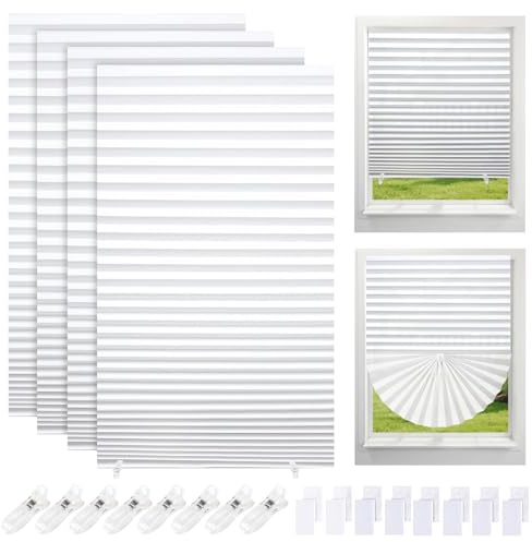 Junrvivy No Drill Temporary Blinds for Windows - 4 Pack Stick-On Blackout Shades 60CMx150CM, White Bathroom Blinds Easy to Cut and Fit Self Adhesive Curtains for Bedroom Kitchen Doors