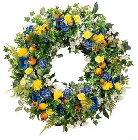 Künstlicher Sommerkranz, 35 cm, mehrfarbiger Kunststoff, für Haustür, Hängedekoration für Zuhause, Garten, Hochzeit, Party, Wand für Fensterdekoration (35 cm)