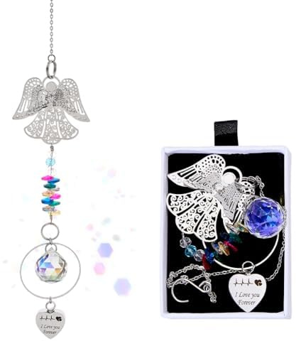 DICOSMETIC Memorial Crystal Suncatcher with Hanging Angel Wings I Love You Forever Sympathy Grief Gifts Keepsake Urns for Loss Rainbow Maker Bereavement Box Family Grief Memorial Item