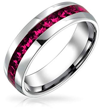 Bling Jewelry Roter Rosa Kristall-Ewigkeitsbandring Für Frauen - Juli Geburtsmonat, Silberfarbenes Edelstahl