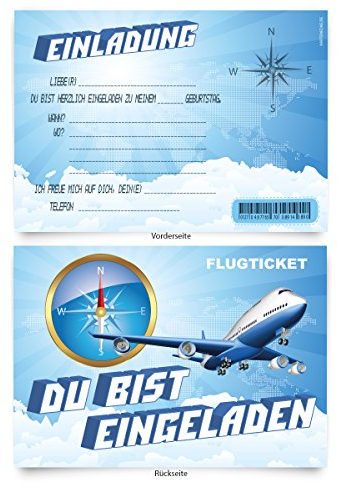 Geburtstagskarten (8 Stück) Flugzeug zum Einladen Einladungskarten Karten