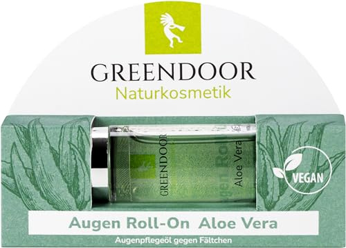 GREENDOOR Augen Roll-On Aloe Vera 10ml, Vergleichssieger kaufen, vegane Naturkosmetik Augenpflege, natürliche Feuchtigkeitspflege gegen Augenfältchen, Natur Augenserum anti Falten