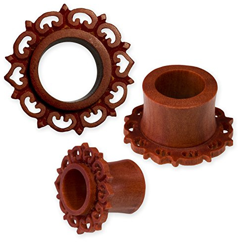 Fly Style Holz Flesh Tunnel · Mandala Blüten Tribal · braun 4 bis 30 mm