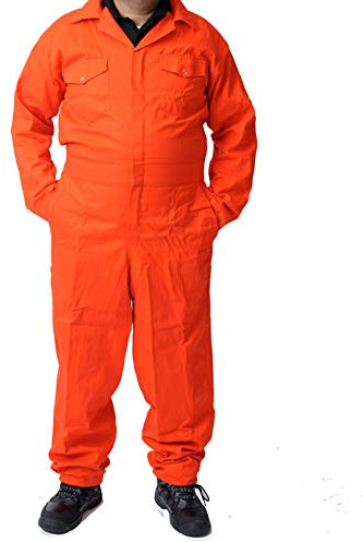 Road Master Men's Poly Cotton Coverall Overalls Painters Suit Decorators Mechanic Workwear Boiler Suit Cleaning Job Work Uniform with Two Chest Pockets, Orange, Large