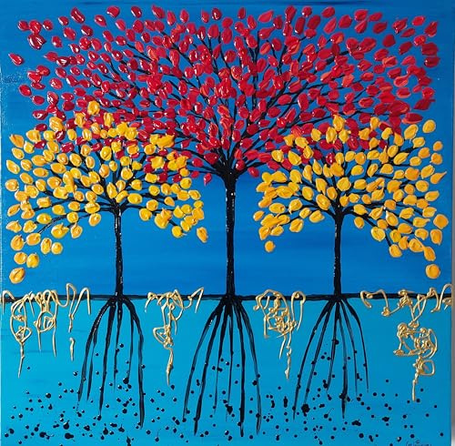 DORON ARTE QUADRO MODERNO ASTRATTO DIPINTO A MANO TELAIO GALLERY BORDI DIPINTI - PAESAGGIO ALBERI - 50x50x4 cm -RIF20