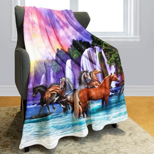 Dick Decke Weich Wärme Gemütlich Flanell-Fleece Sofadecke Deckeldecke Schöne Falls der Himmel Pferde Ma Sunrise 150 x 200 cm