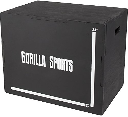 GORILLA SPORTS® Plyo Box 76 x 51 x 61 cm, 3 Höhen, bis 200/500 kg | Sprungbox in Braun oder Schwarz mit 3 Höhen für Sprung-, Schnellkraft- und plyometrisches Training, Indoor und Outdoor