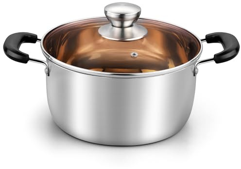 TeamFar Stock Pot 4qt, Stainless Steel Stock Soup Pasta Pot with Lid, Double Heatproof Handles, Non Toxic & Healthy, Easy Clean & Dishwasher Safe