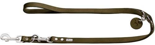 HUNTER verstellbare Hundeführleine aus Leder, Farbe: oliv, besonders belastbar, 3-fach verstellbar, mit Leder-Schlüsselanhänger, Made in Germany, Größe: 13/200