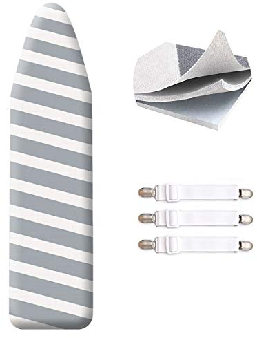 SheeChung Funda y Almohadilla para Tabla de Planchar de 48 x 15 Pulgadas, con Bordes elásticos y 3 Correas de conexión, Cubierta recubierta de Silicona de 3 Capas de Alta Resistencia, Reflectante al