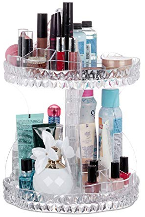 Relaxdays Kosmetik Organizer drehbar, großer Make Up Organizer, Acryl, Einlegefächer, HBT 29,5 x 26 x 26 cm, transparent