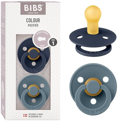 BIBS Colour Schnuller 2er-Pack, BPA-frei, Kirschform Nippel. Naturkautschuk/Latex, Hergestellt in Dänemark. Größe 1 | 0+ Monate | 2-Pack, Deep Space/Petrol