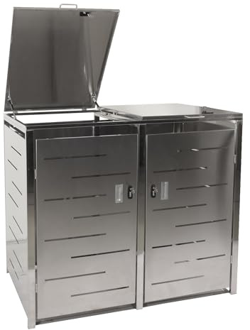2er-Mülltonnenverkleidung HWC-E83, Mülltonnenbox Mülltonnenabdeckung, erweiterbar 117x131x80cm - Edelstahl 48kg