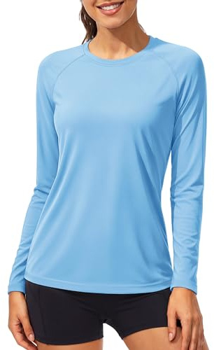 TACVASEN Mujeres Top de Vaerano Manga Larga Camisetas de Corriendo Vaerano Camisetas Protección Solar UPF Baño Surfing Rashguard Al Aire Libre Camiseta de Caminar Cascada Azul
